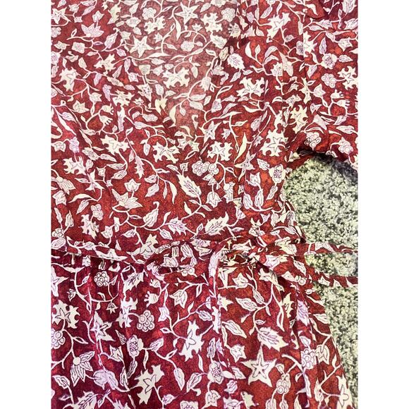 Madewell Wrap Dress Sz S Red Floral‎ Cotton Short Sleeve V-Neck Casual Cottage - Picture 6 of 15